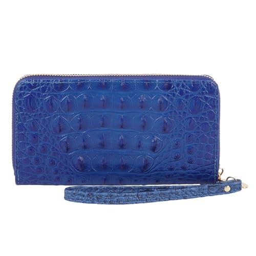 Aisi Women Men Leather Wallet Embossed Crocodile Clutch Wallet Credit Card Holder (8071+Blue), bb-01190S