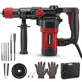 Yapasopu 1200W martello demolitore,5J Energia d'impatto,6 livelli regolabili,Velocità al minimo 1050 giri/min,con 4 punte SDS plus 6/8/10/12 mm, trapano multifunzionale Impugnatura antivibrante
