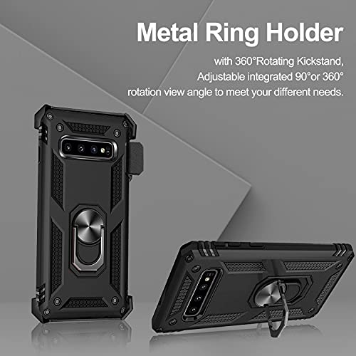 For Samsung Galaxy S10 Case With Belt Clip Holster Ring Holder,Military Grade Protection Cover Shockproof Anti Scratch Outdoor Case For Samsung Galaxy S10[Not Fit S10+!] (Black) #TOP2