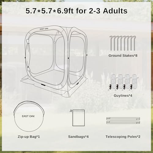 Image of East Oak Screen House Tent Pop-Up, Portable Screen Room Canopy Instant Screen Tent 6 x 6 FT with Carry Bag for Patio, Backyard, Deck & Outdoor Activities, Beige