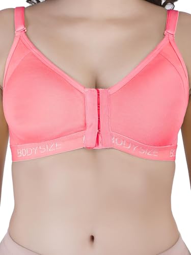 Image of BODYSIZE Cotton Front Open Bra for Women Daily Use | Non-Padded, Non-Wired | Sweat Absorbent Seamless Bra | Full Coverage Regular Wear | Twin Hook Adjuster (Cup Size: B)