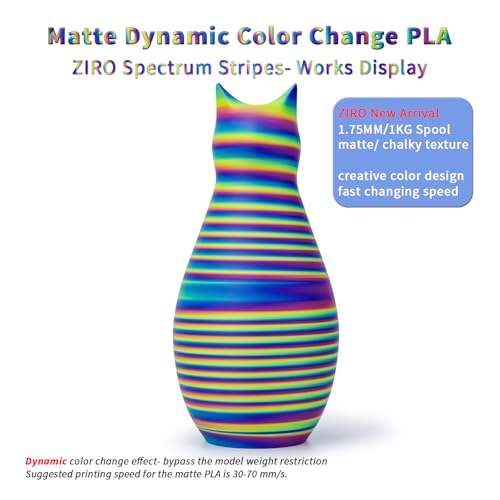 Image of ZIRO Magic Dynamic Color Changing Filament 1.75mm, Fast Color Change Matte PLA Stripes Series, Fit Most FDM 3D Printer, 1KG Spool (No Shine), Spectrum Stripes