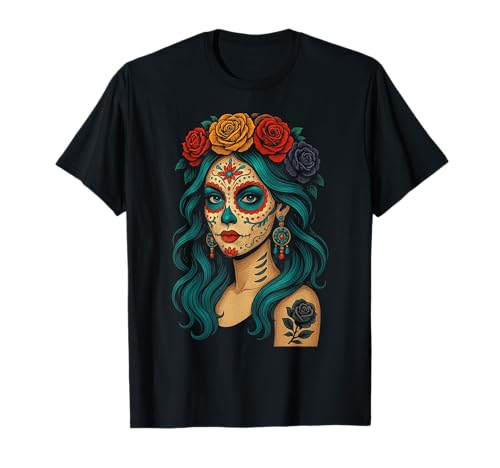 La Catrina Día de los Muertos De Los Muertos Mujer Calavera de Azúcar Camiseta