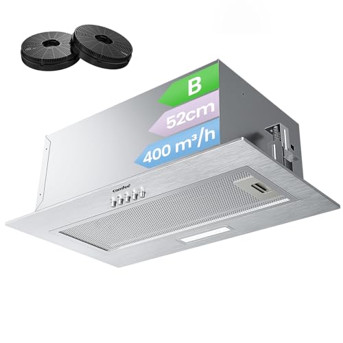 COMFEE' Integrated Cooker Hood CHL17EM21I, 52cm Stainless Steel Built-in Extractor Fan Kitchen, 400m³/h Powerful Extraction, 3 Speed Settings, LED Lighting, Easy Clean Filters