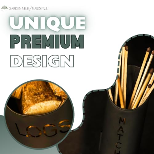 Marco Paul Log, Kindling and Matchstick Holder Set Fireside Accessories for Home Fireplace Management Black Metal Bucket Set Indoor Fire Equipment Wooden Log Bucket