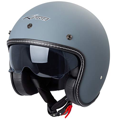 Motorrad Jet Helm Cafe Racer ECE 22-05 Sonnenblende Scooter Matt Grau L