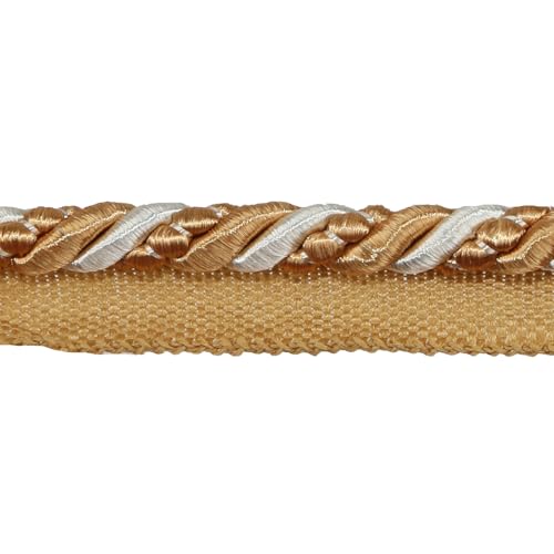 HedongHexi 12 Yard 3/8" Nylon Twisted Lip Cord Trim, Gold+White