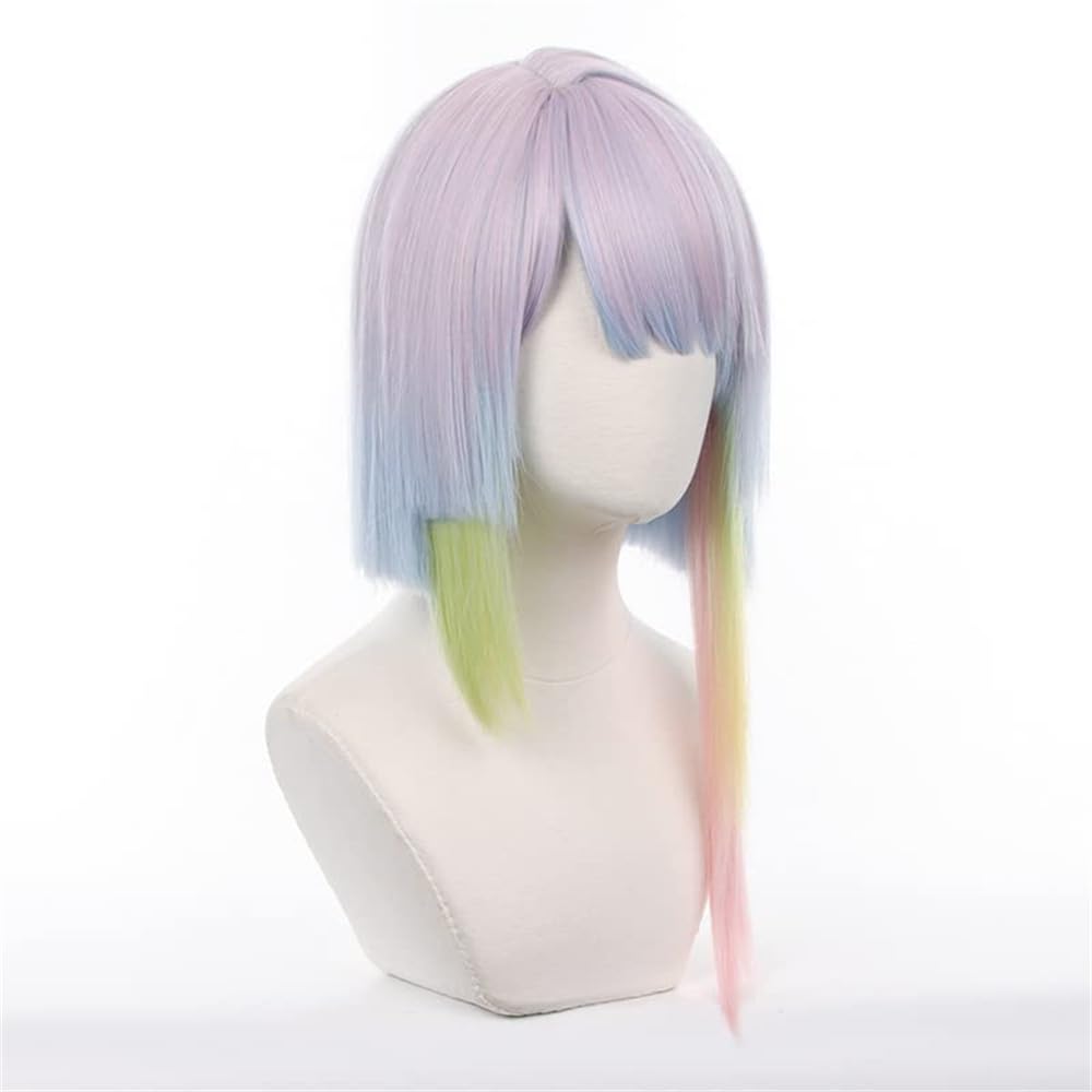 Anime Mixed Colorful Bob Cosplay Wigs for Women Girl Halloween Costume Party Synthetic Rainbow Wig