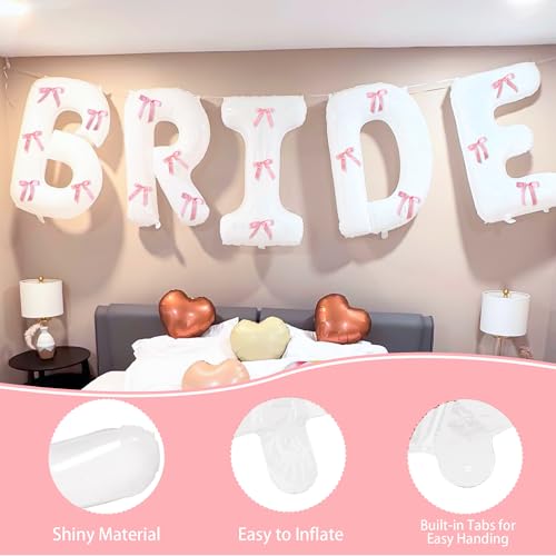 Image of 40inch Bride Balloons with Bow-Jumbo Bride to Be Balloons for Bridal Shower Bachelorette Party Decorations and Engagement Party Supplies Coquette Party Decor(Pink Bow)