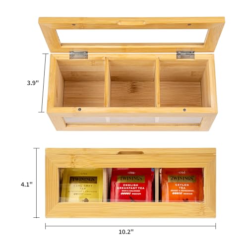Tea Bag Organizer, Bamboo Tea Bag Holder, with Magnetic Lid & Window – 3 Compartments Tea Bag Storage for Kitchen Countertop – Eco-Friendly, Space-Saving & Giftable for Tea Lovers by Rixordd - Used condition - Image 2