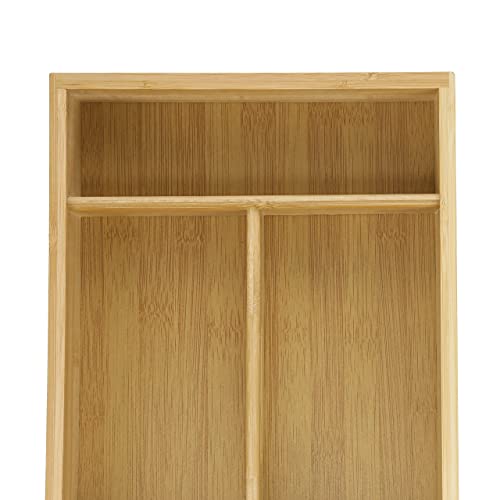 Miniatura 6 de Relaxdays Cubertero Cajón Bambú, Separador Cajones, Organizador 4 Compartimentos, Asa, 7 X 37 X 23 Cm, Marrón Natural