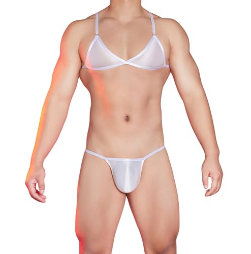 [Sexyhot] メンズブラ メンズブラジャー ショーツ 2点セット 男性用 セクシー 薄い 透け透け ツルツル パンティー サイズ調整可能 - 画像1