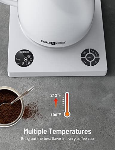 Image of Paris Rhone Gooseneck Electric Kettle, Temperature Variable Tea Kettle for Coffee Tea Brewing, 1L Stainless Steel Electric Kettle, 2H Keep Warm, Built-in Stopwatch, White