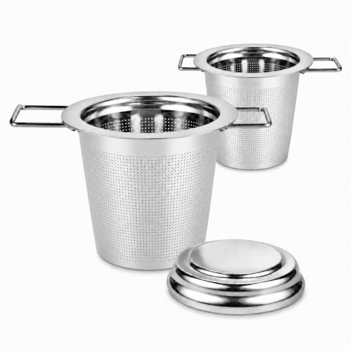 #Commissioniguadagnate<br>Infusore per Tè e Tisane 2 Pezzi in Acciaio Inox 304 – Filtro per Tè con Coperchio Colino a Maglia Fine per Foglie Sfuse Manico Pieghevole Lavabile in Lavastoviglie Adatto a Tazze e Teiere