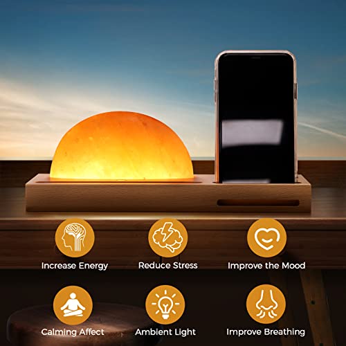 Hslzomi Himalayan Salt Lamp With Brightness Adjustment, Natural Crystal Salt Rock Lamp Table Lamps With Phone Wireless Charging And Wooden Base, Night Light For Desk, Bedroom, Living Room, Gift #TOP1