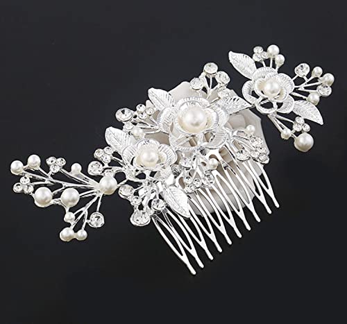 Pente de cabelo feminino grande flor noiva feito à mão cristais acessórios de cabelo pérola art déco