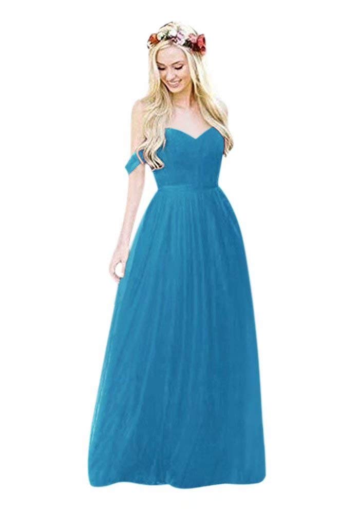 Andybridal Women's Plus Size Off Shoulder Tulle Long Bridesmaid Dress Weeding Party Dress