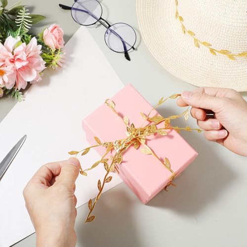 DOPENSPI 20M Blätter Streifen Geschenkband, Gold Geschenk Luftschlangen Künstliche Pflanzen Bänder Künstliche Reben mit Blatt Goldene Hochzeit Deko für DIY Handwerk Hochzeit Party Dekoration
