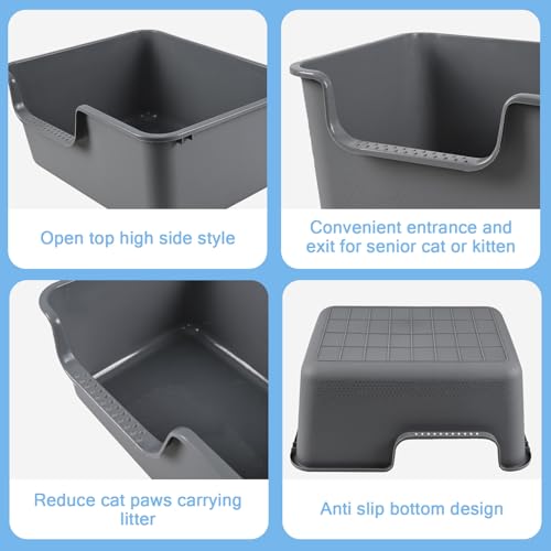 Caja de arena para gatos grande con alto borde y pala miniatura 3
