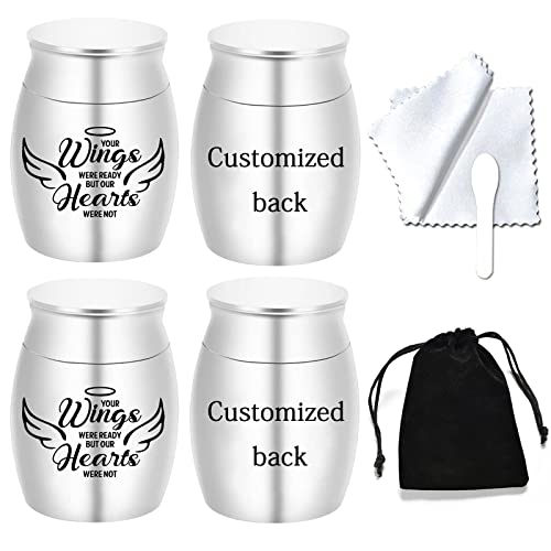 Lot de 4 petites urnes funéraires en acier inoxydable avec ailes d'ange pour cendres