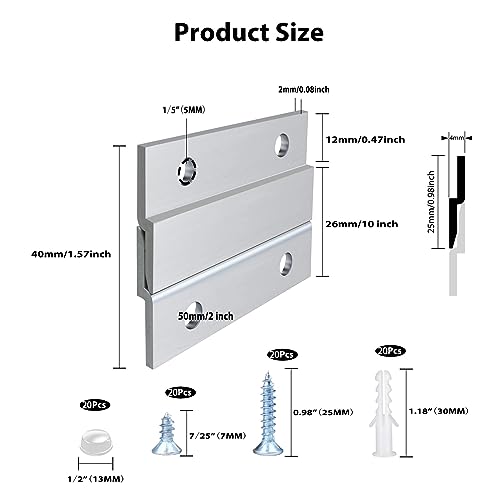 Image of French Cleat Picture Hanger 2 Inches Aluminum Z Hanger Supports 30lbs - Interlocking Wall Mounting Bracket Hardware Kit for Hanging Mirrors, Picture, Shelf, Whiteboard, Art, Frames (2 inch-10Pairs)