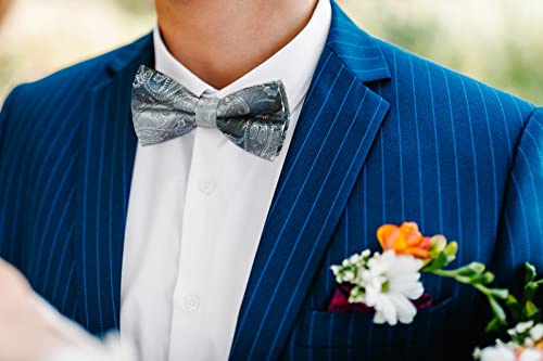 Image of HISDERN Bow Ties for Men Paisley Floral Pre-tied Bowtie Pocket Square Set Men's Formal Bow Ties Wedding Party