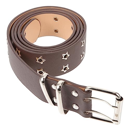 Punk Waist Belt for Men Stylish Double Row Star Eyelet Design Sturdy Metal Buckle for Jeans and Casual Outfits