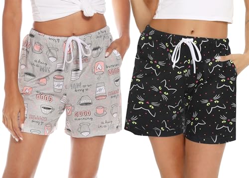 Image of ENJOYNIGHT Women Pajama Shorts Cotton Lounge Bottoms Sleep Shorts with Drawstring & Pockets