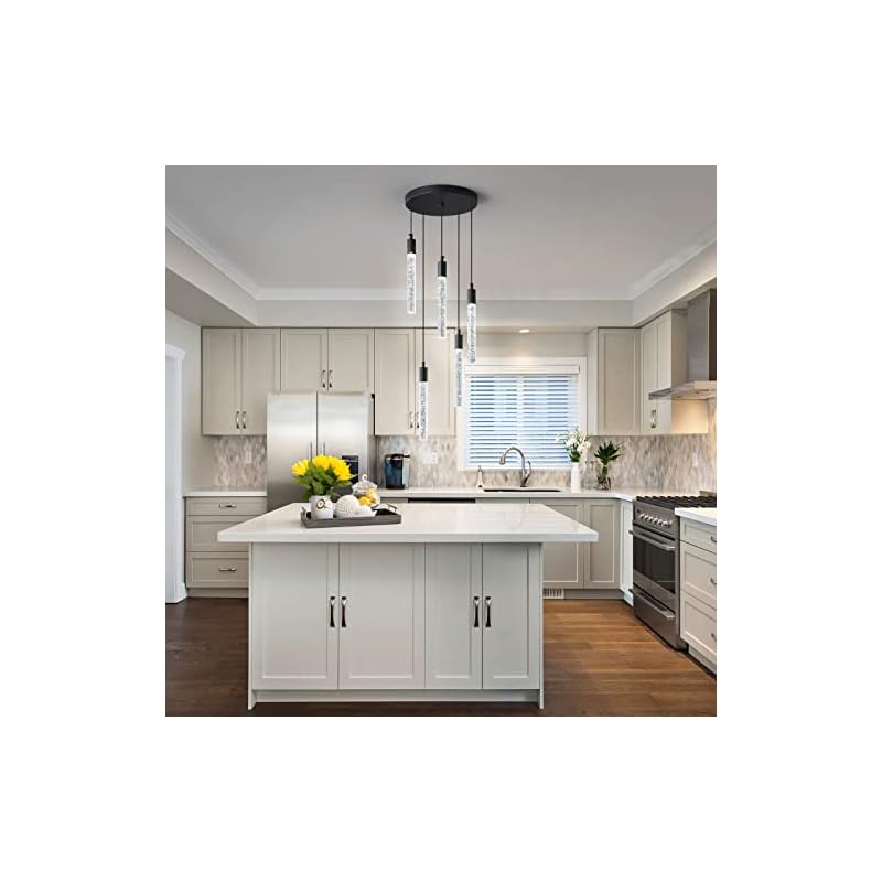 zhllmq Modern Light Fixture Kitchen Island Pendant Light Dimmable LED Black Mini Pendant Lighting Dinning Room Living Room Kitchen Black Pendant Lights（5-Light） - Image 4