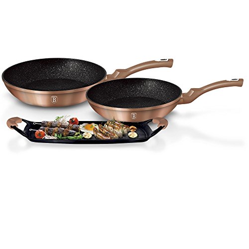 BERLINGER HAUS Juego de 2 sartenes + 1 plancha, colecci?n oro rosa