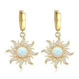 White Opal Sun Dangle Huggie Hoop Earrings Princess Jewelry Rapunzel Sun Earrings Birthday Party Earrings Halloween Dress up Gifts