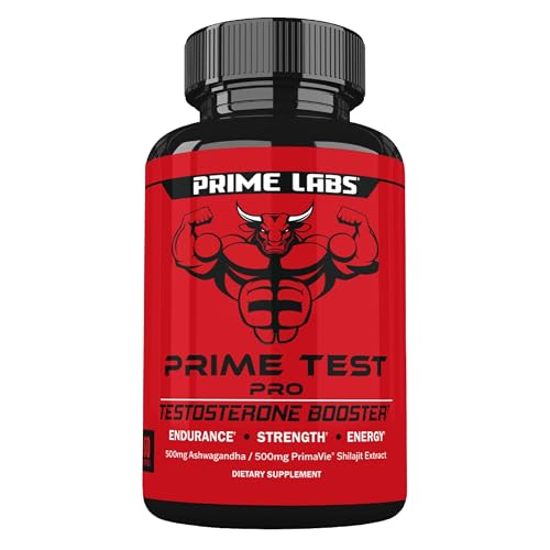 Prime Labs Prime Test Pro - Testosterone Supplement for Men - Test, Vitality, & Energy Booster - with Ashwagandha, PrimaVie Shilajit Extract, & DIM - 60 Capsules