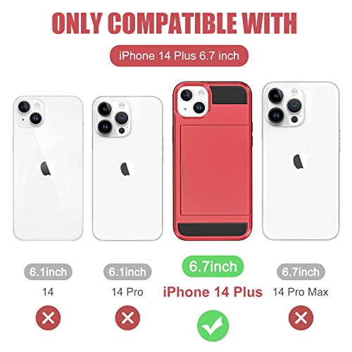 Anuck Case For Iphone 14 Plus Case With Card Holder, Shockproof Heavy Duty Wallet Case [Credit Card Slot][Slide Cover] Anti-Scratch Shell Dual Layer Armor Hard Bumper Protective Phone Case 6.7" - Red #TOP6