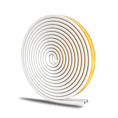 Bande de Joint Porte, Joint Fenêtre éviter Isolation Froid, D-profil Auto-adhésive Anticollision d'étanchéité en Caoutchouc, Mousse Joint Porte Entree Anti-intempéries, Insonorisé, Scellé, Blanc