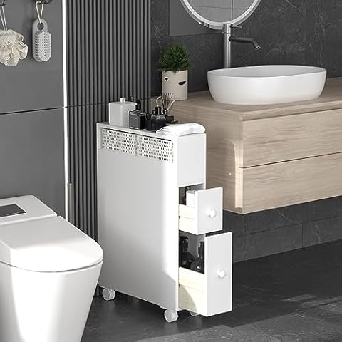 TY ARTS & CULTURE Bathroom Storage Cabinet One-Piece, Bathroom Floor Organizer with 2 Drawers Bath Toilet Paper Holder for Small Space, No Installation & Movable Cover