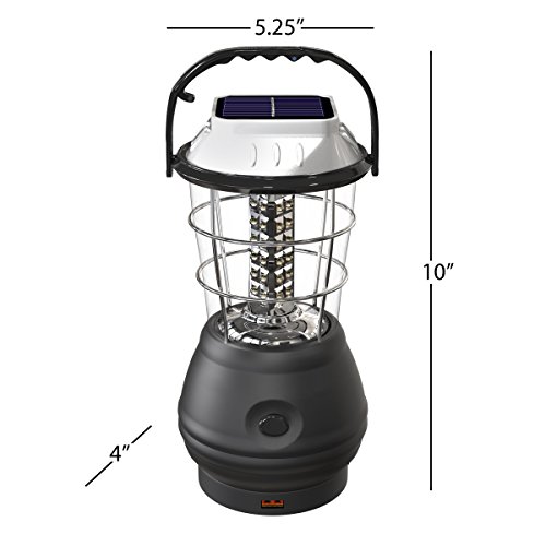 Dynamo Hand Crank Solar Powered Lantern - Battery-Operated or Rechargeable LED Light with Adjustable Settings for Camping by Whetstone (Black)