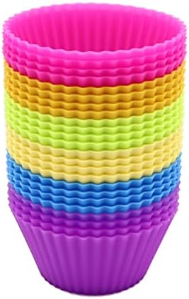SAWNZC Silicone Baking Cups, Reusable Cupcake Liners, 24 Pack Cake Molds, Standard Size Muffin Liners, Dishwasher Safe