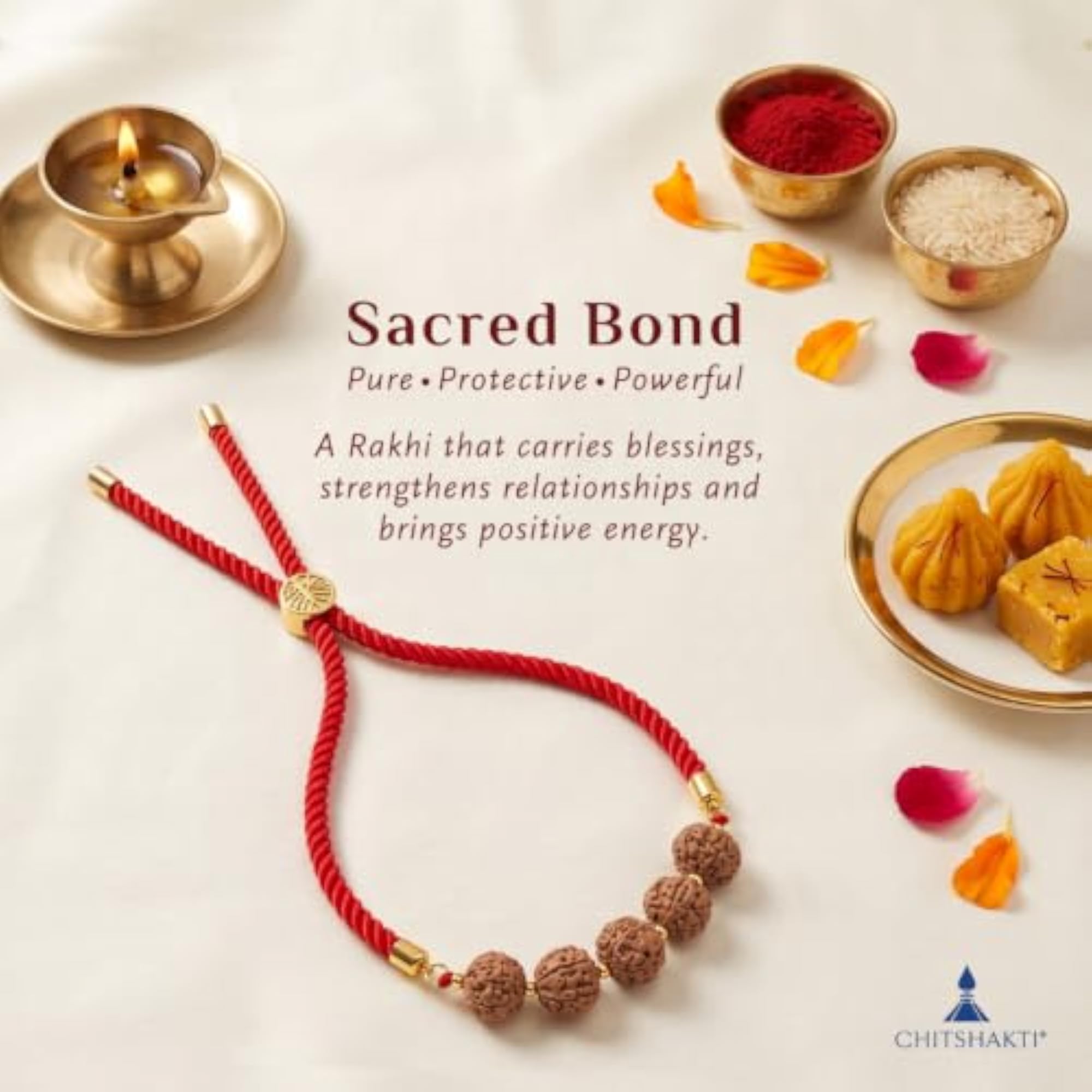 Panchmukhi Rudraksha Adjustable Wrist Band, Spiritual Gift