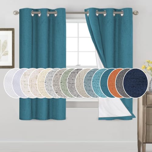 Image of PrinceDeco 100% Blackout Curtains 64 inch Long 2 Panels Set Linen Blackout Curtains for Bedroom Thermal Insulated Drapes with White Liner Privacy Protection,42 X 64 in,Blue Sapphire