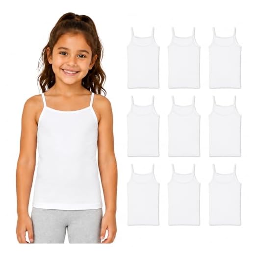 WünderGirl Girls' Undershirt - 9 Pack 100% Cotton Tagless Camisole Tank Top (2T-16), Size 10-12, White