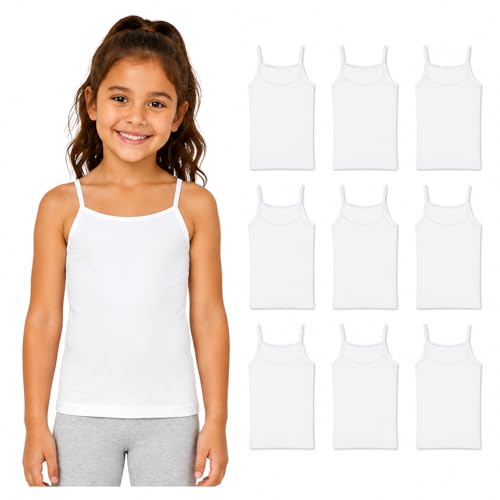 WnderGirl Girls Camisole - 9 Pack Tagless Soft Cotton White Tops Spaghetti Strap Undershirts for Girls (Sizes: 2T-16) Size 2T-3T White Size 2-3T White