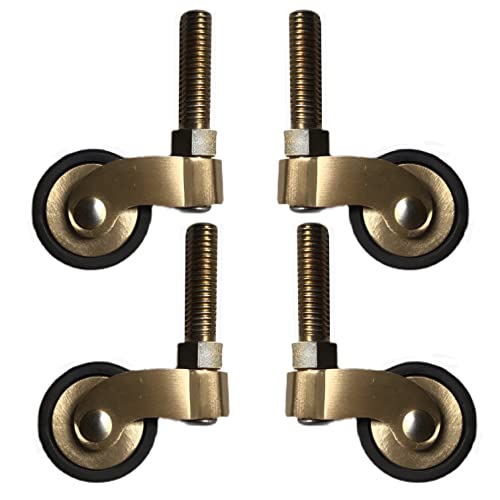 Juego de 4 ruedas universales de latón macizo, 25 mm, latón pulido antiguo con varilla roscada M8, ruedas de goma giratorias de 360°, capacidad de carga de 150 kg para sillones y sofás