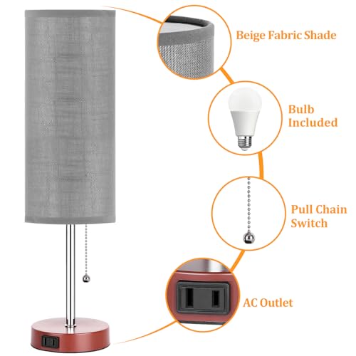 Dott Arts 18" Table Lamp for Bedroom, 3-Color Bedside Lamps with Pull Chain, Bedroom Table Lamps for Nightstand,AC Outlet Small Lamp for Living Room, Bulb Included Grey by Dott Arts - Used condition - Image 4