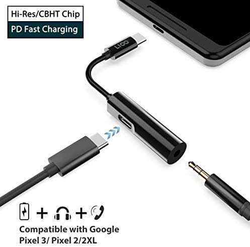 USB Type C Audio Charge Headphone Adapter, 3.5mm Audio Hi-Res Chip Fast Charging Compatible with iPad pro Pixel 3/2 XL Razer Phone, Samsung Huawei Mate 20 Pro-Liootech