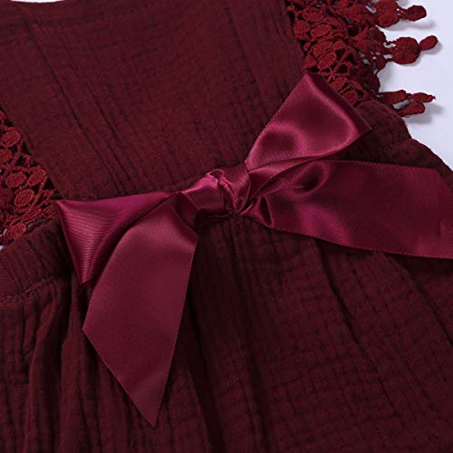 Newborn Infant Baby Girl Clothes Lace Halter Backless Jumpsuit Romper Bodysuit Sunsuit Outfits Set (Wine Red, 18-24 Months)