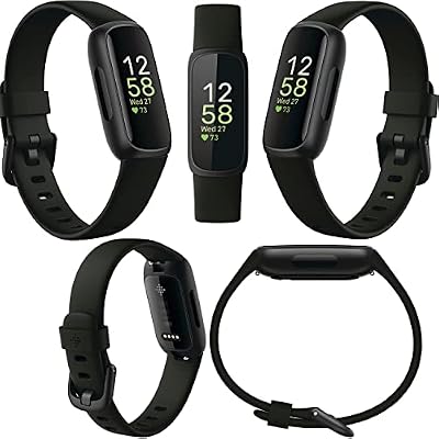 Fitbit Inspire 3 Health & Fitness Activity Tracker (Black) with Workout Intensity, Sleep Tracking, Heart Rate, S & L Bands, 3.3foot Charging Cable, Wall Adapter, Screen Protectors & PremGear Cloth