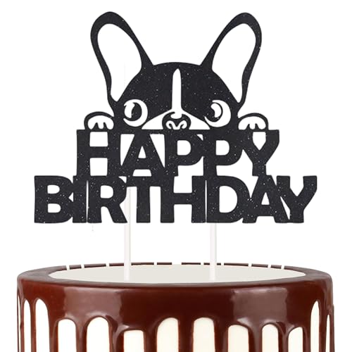 Black Glitter French Bulldog Cake Topper