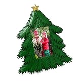 Isaac Jacobs 2x3 Holiday-Inspired Christmas Tree Picture Frame, Green with Gold Star, Tabletop and Wall Display, Home Décor, Resin Frame, Holidays (2x3, Green, with Rectangular Photo Window)
