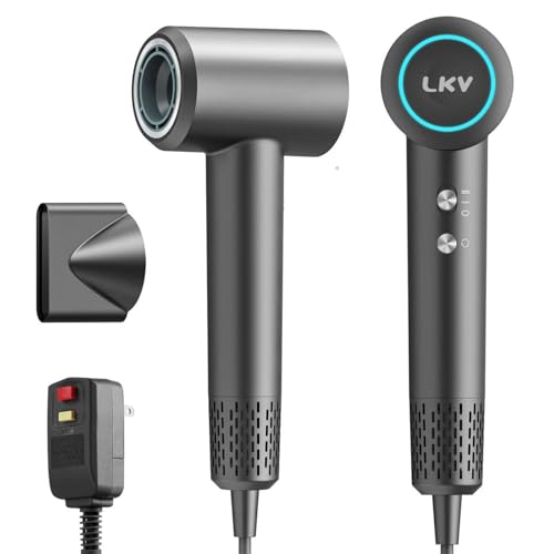 LKV Hair Dryer,Professional Ionic Hair Dryer with 200 Million Negative Ions,1500W High-Speed Ionic Blow Dryer for Fast-Drying, Low Noise with Nozzle, Lightweight for Home Salon and Travel-Dark Gray