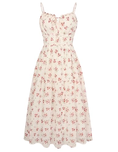 Belle Poque Floral Dress for Women Wedding Guest 2026 Spring Summer Midi Flowy Tea Party A Line Milkmaid Dresses Red M